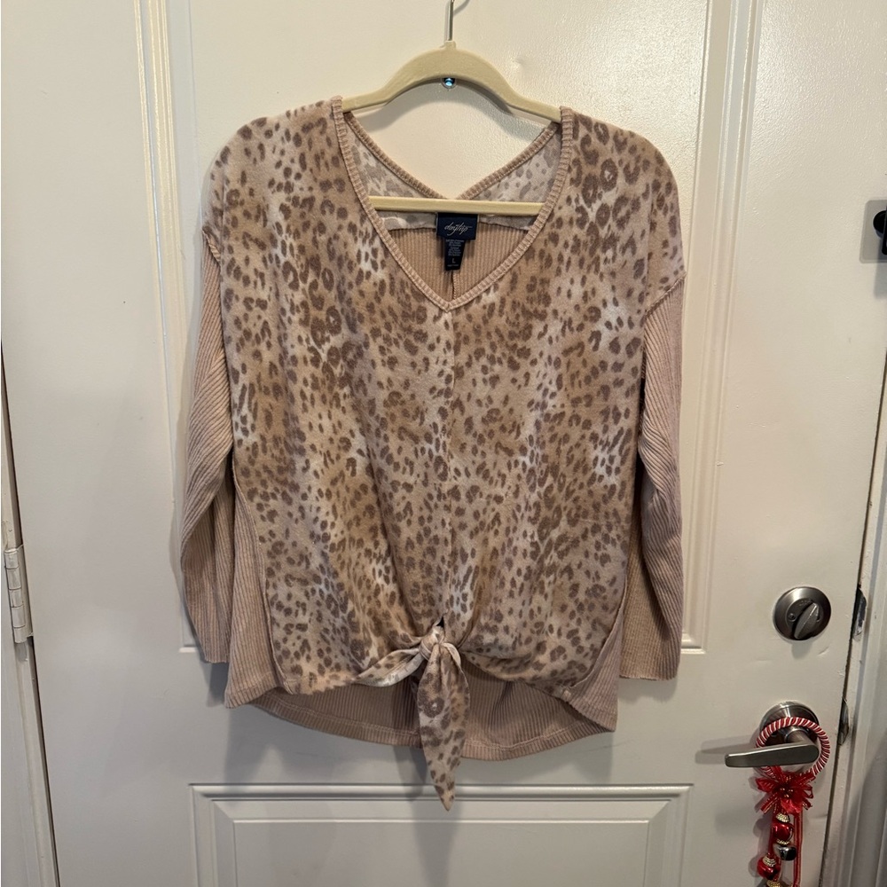 Buckle Beige Leopard Print Tie-Front Sweatshirt